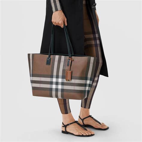 burberry medium check & leather tote bag|burberry item number lookup.